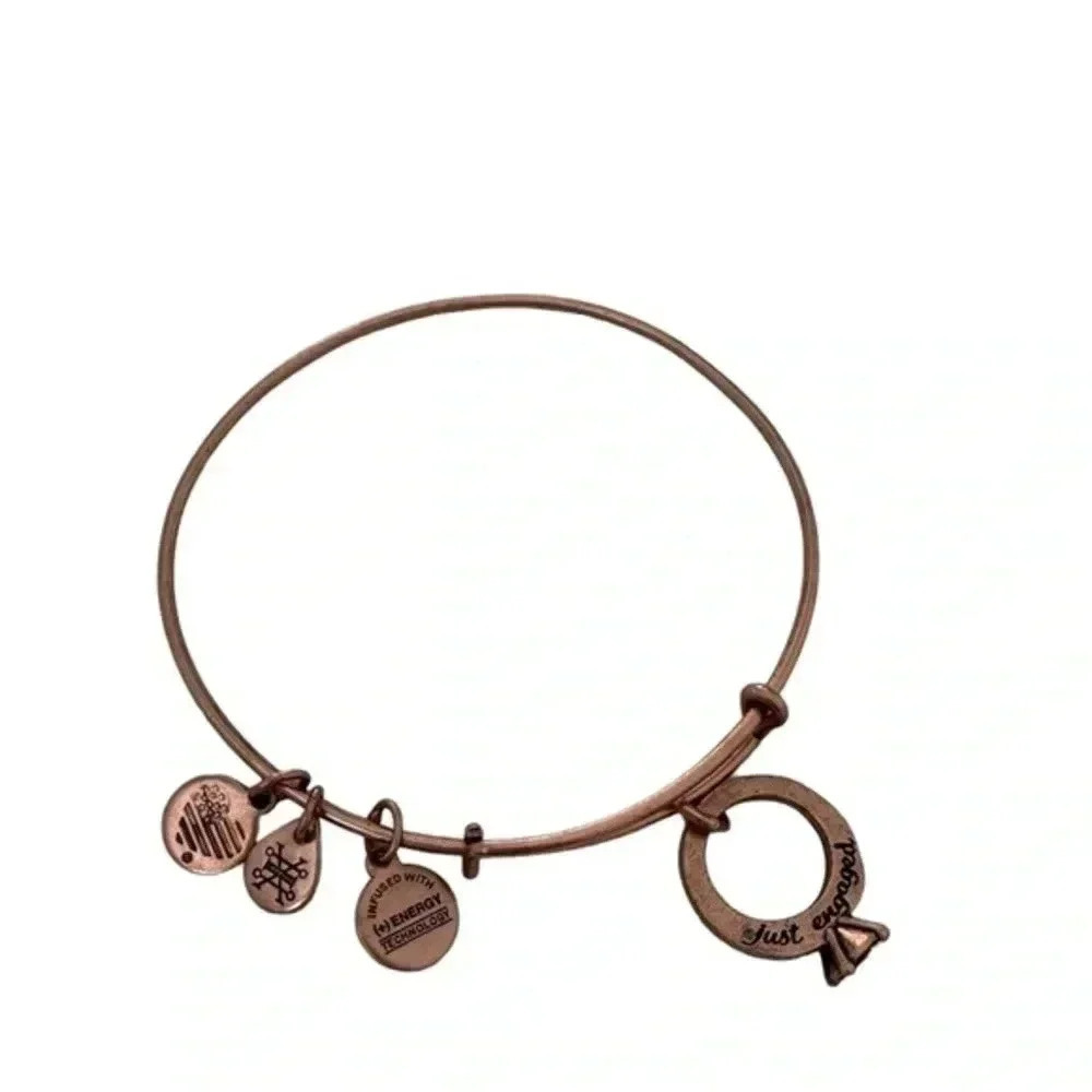 Alex and Ani Women's Just Engaged Bangle Bracelet, Rafaelian Antique Rose